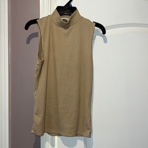 Olivia Rae Tan Ribbed Turtleneck Tank Top, Size Small